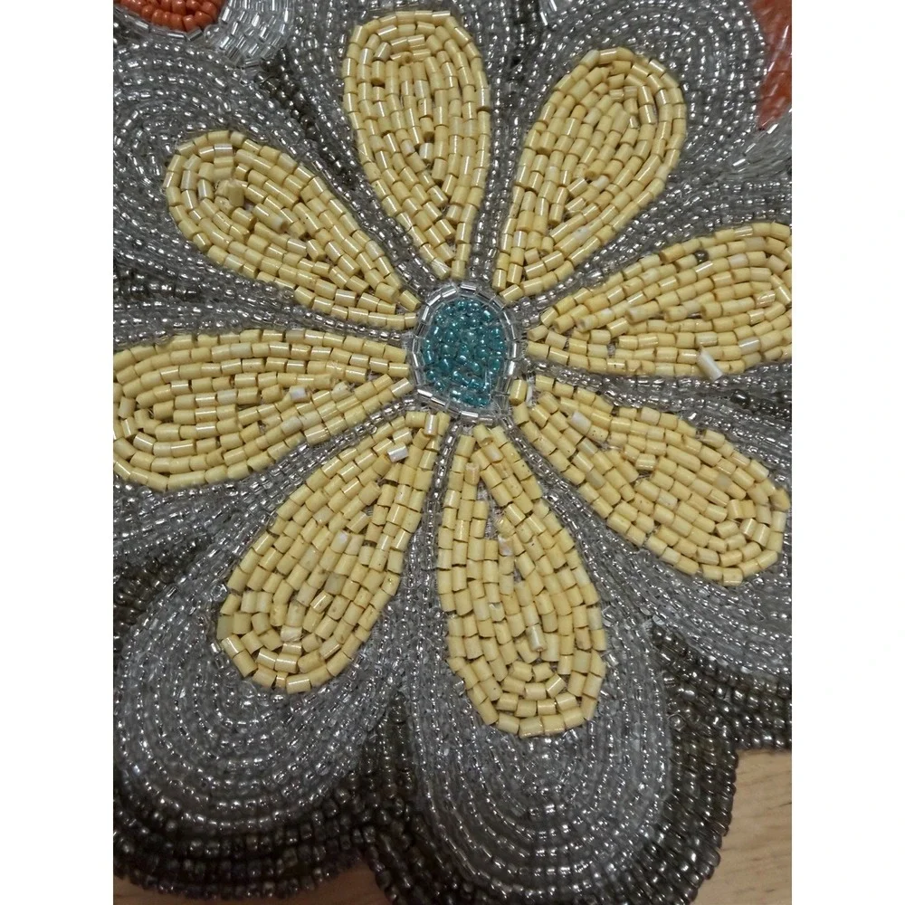 World Traveler India Hand Beaded Table Runner 13x36 Floral Boho Retro